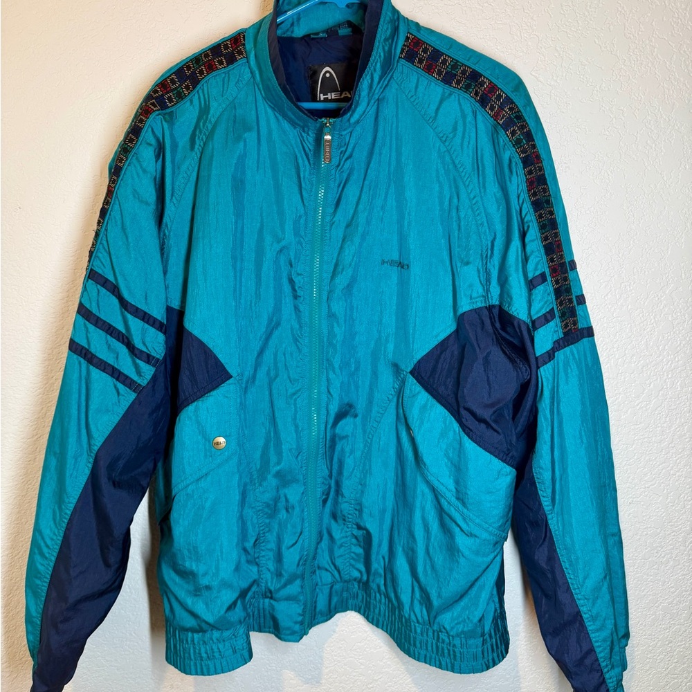 Vintage 80s Head Men’s Windbreaker Jacket Large Blue Multi Color Block Zip